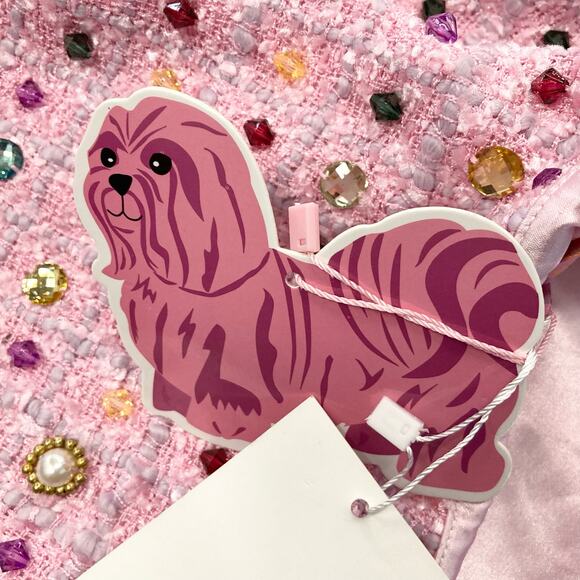 NWT RICH FASHION Dress L Pink Tweed Boucle Jeweled&Beaded-All-Over A-Line Knee - Picture 5 of 8